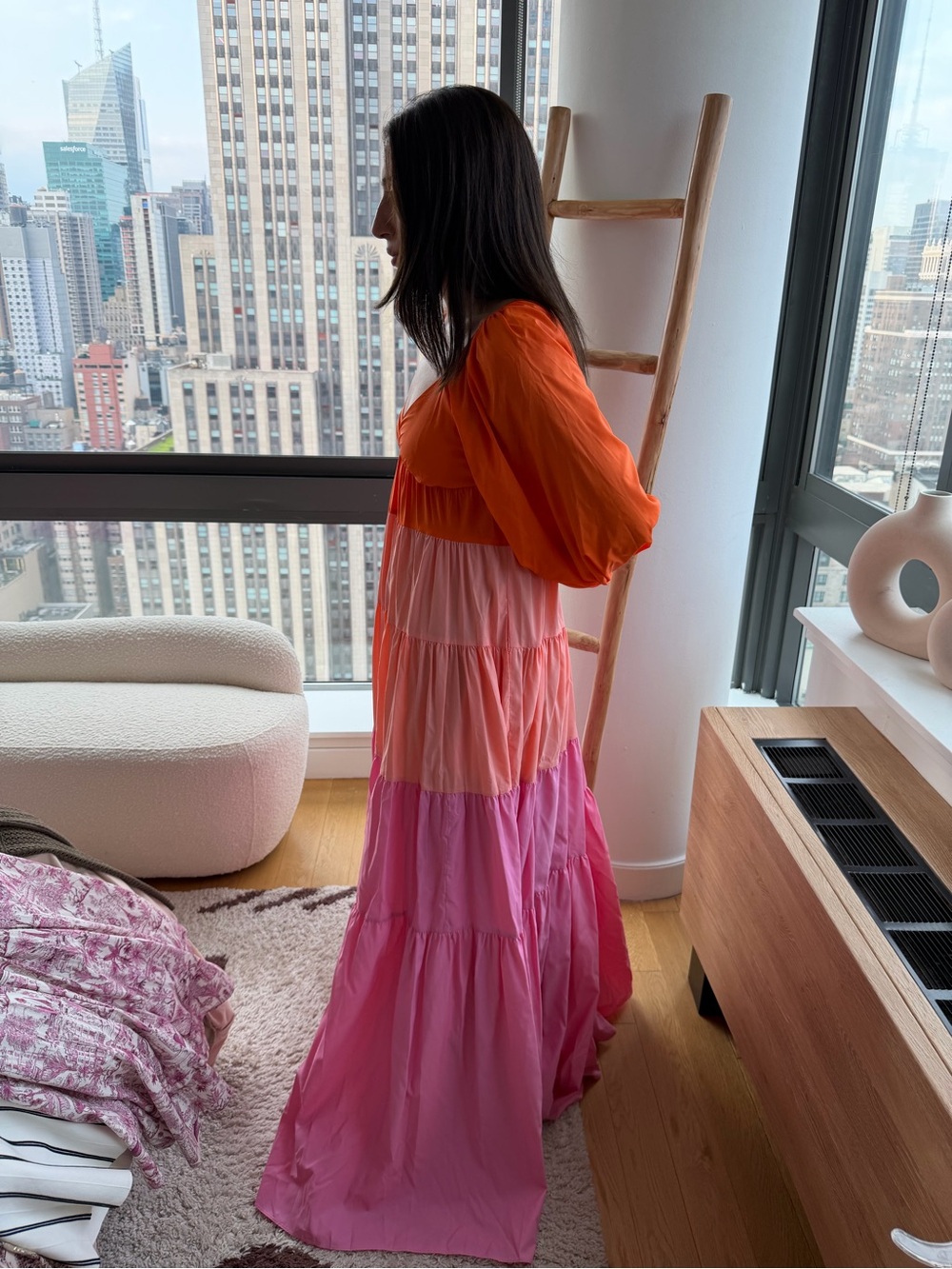 STAUD Vibrant Orange-Pink Colorblock Maxi Dress (NEVER WORN) - Picture 3 of 7